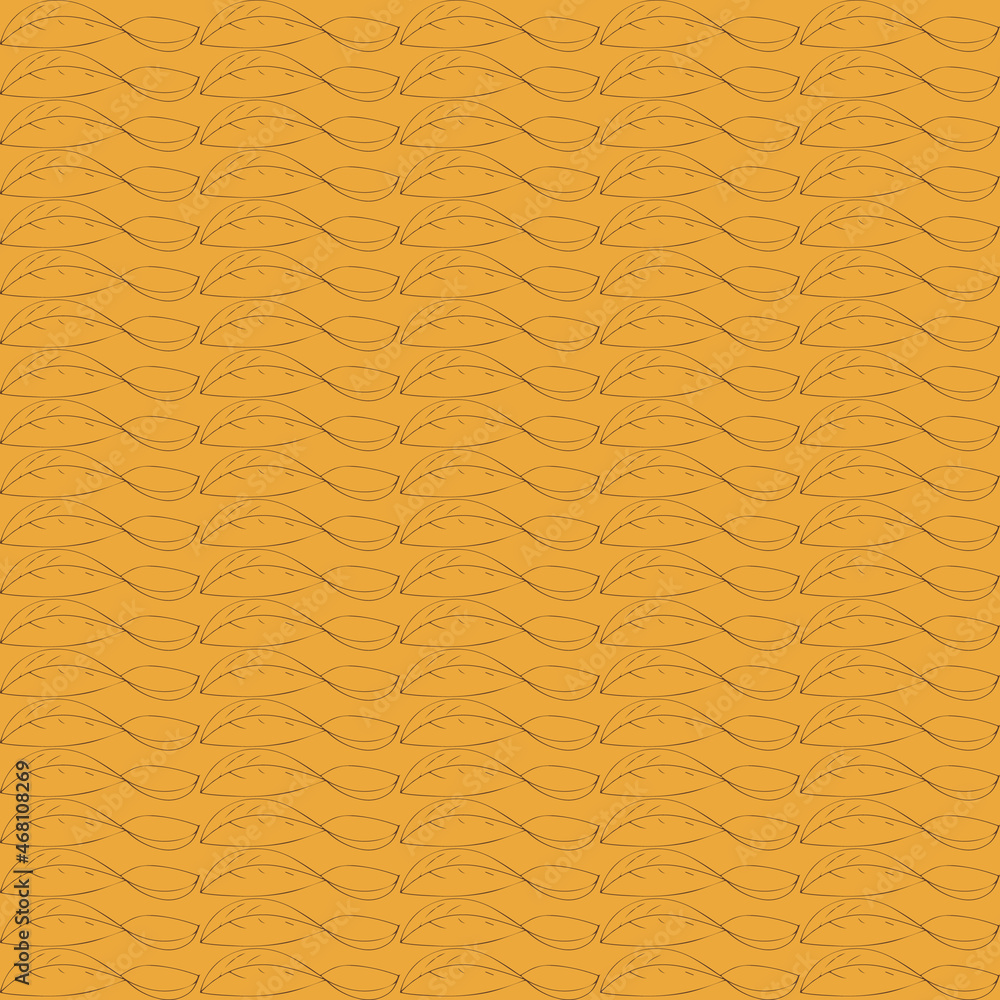 Poster retro colours red and yellow outline leafs with texture repeat pattern print background
