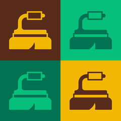 Pop art Brush for cleaning icon isolated on color background. Cleaning service concept. Vector