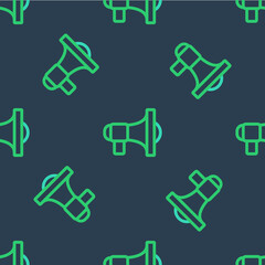 Line Megaphone icon isolated seamless pattern on blue background. Speaker sign. Vector