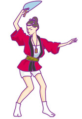 日本のお祭りで踊るハッピ姿の女性