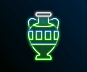 Obraz premium Glowing neon line Ancient amphorae icon isolated on black background. Colorful outline concept. Vector