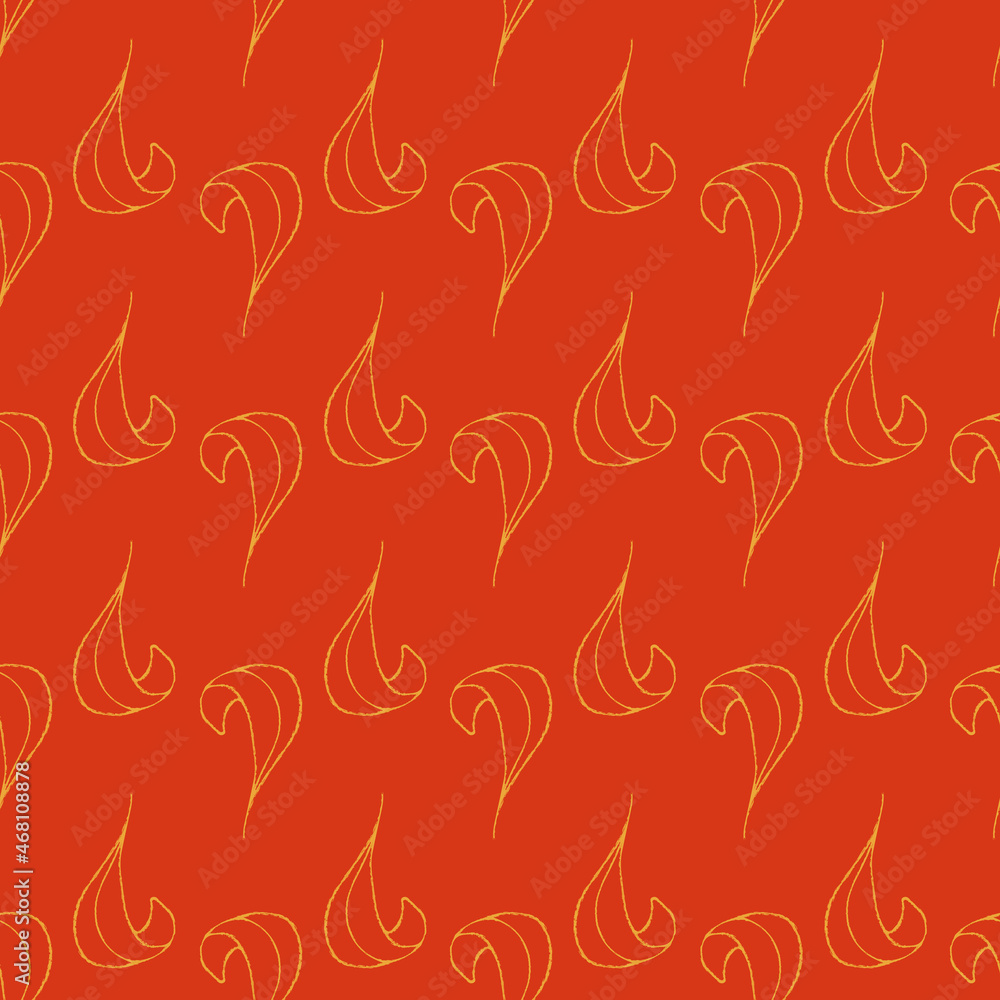 Poster retro colours red and yellow outline leafs with texture repeat pattern print background