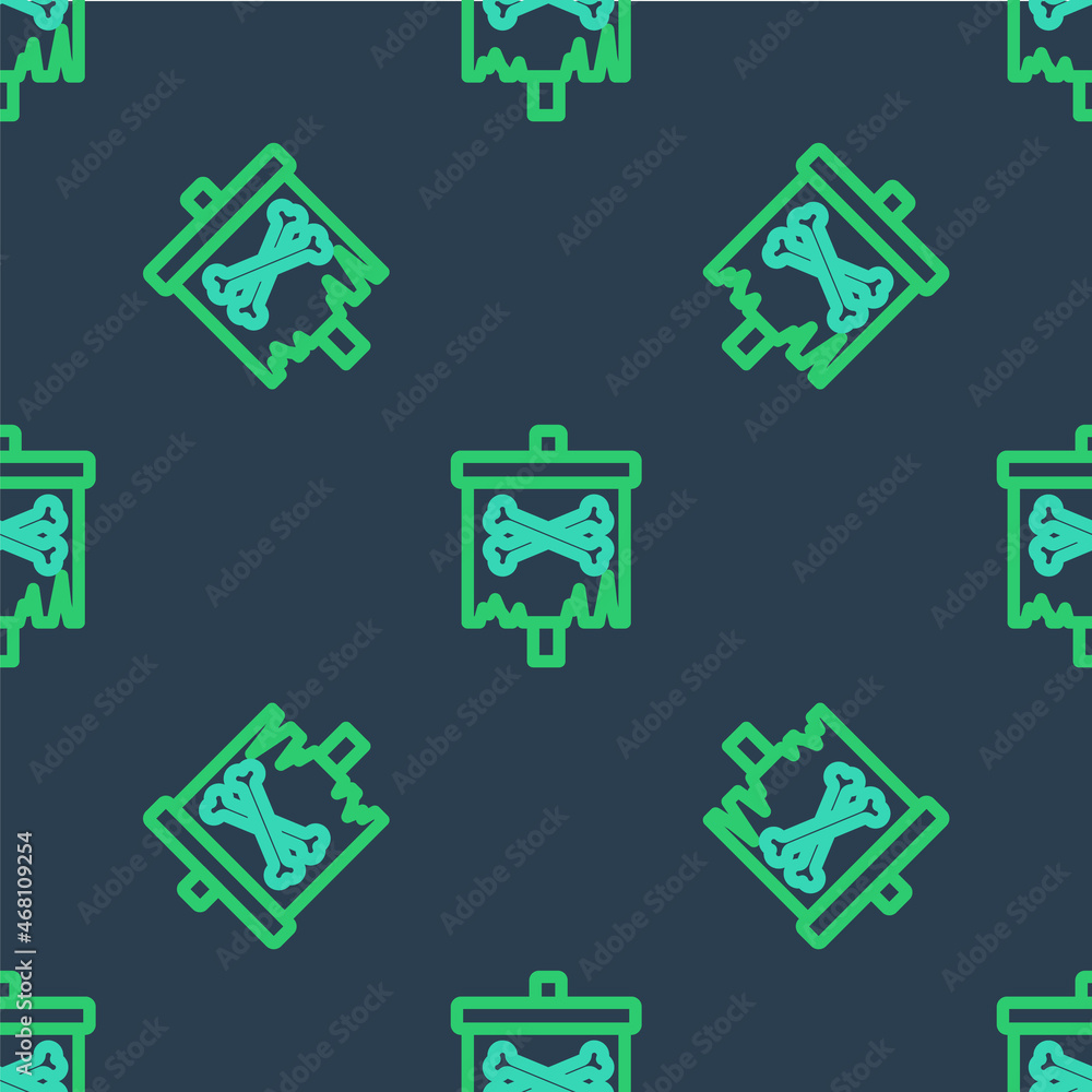 Poster line pirate flag icon isolated seamless pattern on blue background. vector