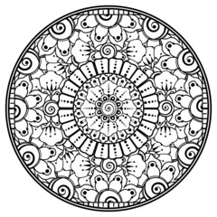 Outline round flower pattern in mehndi style for henna mehndi tattoo decoration.