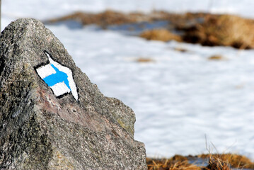 A boulder with a trail marking, Giant Mountains, Poland © MateuszKuca