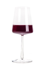 Red wine power glass, isolated on a white background. Trendy wineglass