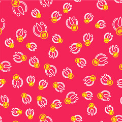 Line Camera timer icon isolated seamless pattern on red background. Photo exposure. Stopwatch timer 5 seconds. Vector