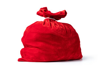Big red sack of Santa Claus with gifts, isolated on white background. File contains a path to...