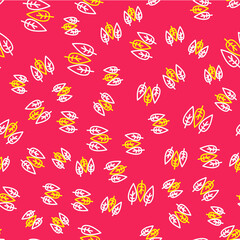 Line Leaf icon isolated seamless pattern on red background. Leaves sign. Fresh natural product symbol. Vector
