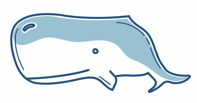 Sea life  hand drawn blue line vector sperm whale isolated.