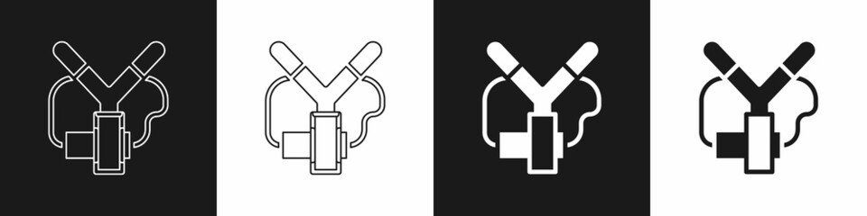 Set Slingshot icon isolated on black and white background. Vector