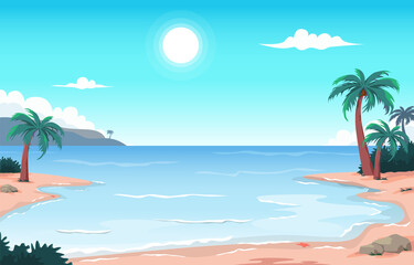 Fototapeta na wymiar Coconut Tree Beach Sea Vacation Holiday Tropical Summer Vector Illustration