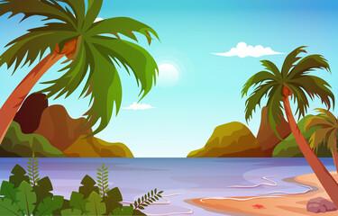 Island Beach Sea Vacation Holiday Tropical Summer Vector Illustration