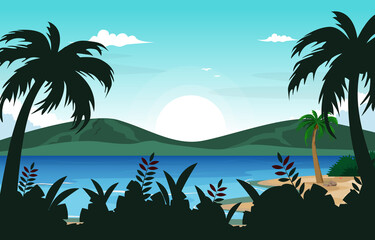 Fototapeta na wymiar Island Beach Sea Vacation Holiday Tropical Summer Vector Illustration