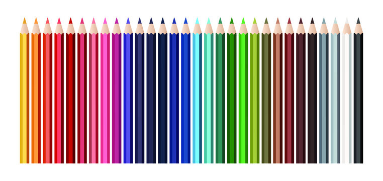 Colored pencils isolated on a white background. 30 color pencils vector set.
