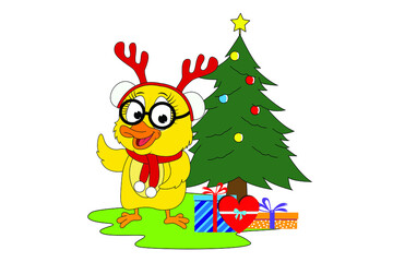 cute duck cartoon on christmas