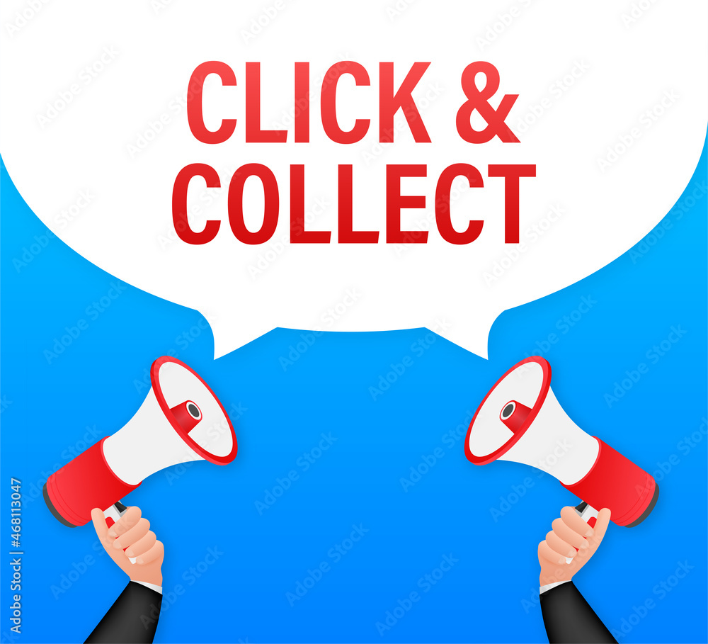Aufkleber megaphone click and collect banner. flat style. website vector icon. vector stock illustration