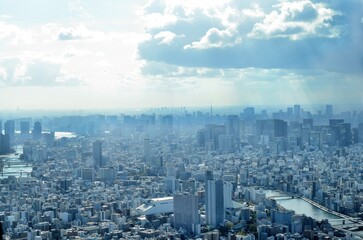 東京スカイツリーから見た東京の街並み、東京の町並みと東京タワー