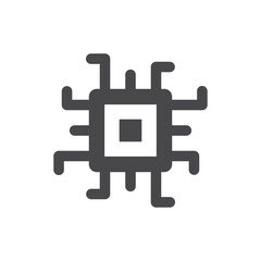 Microchip black vector icon. Computer chip glyph symbol.