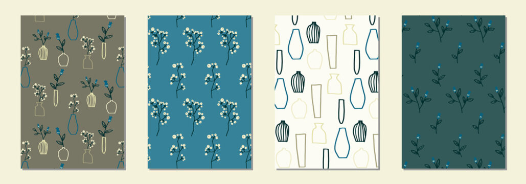 花と花瓶のパターンセット