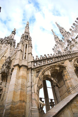 Fototapeta na wymiar Milan, Italy - October 26, 2021: Architectural details of Milano Duomo Cathedral