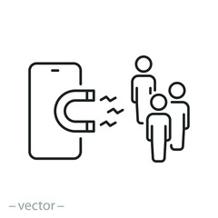 customer brand magnet icon, target strategy, influence social or media, attract user, generate marketing people, awareness in phone, thin line symbol - editable stroke vector illustration