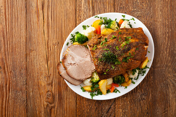 Whole cooked pork neck.