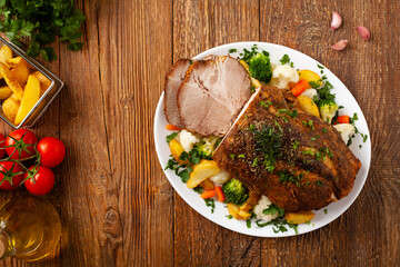 Whole cooked pork neck.