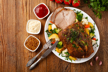 Whole cooked pork neck.