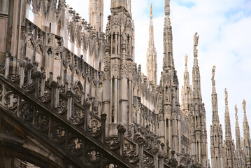 Milan, Italy - October 26, 2021: Architectural details of Milano Duomo Cathedral