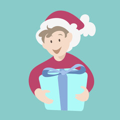 Garçon avec un cadeau de Noël. Garçon du Père Noël. Garçon qui offre un cadeau à Noël. Garçon heureux avec un cadeau. Enfant avec un cadeau de Noël.