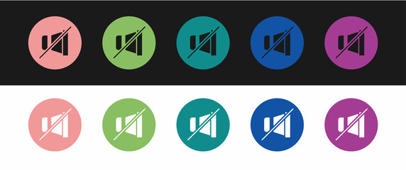 Set Mute microphone icon isolated on black and white background. Microphone audio muted. Vector
