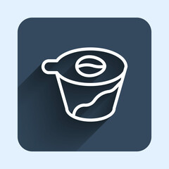 White line Pour over coffee maker icon isolated with long shadow background. Alternative methods of brewing coffee. Coffee culture. Blue square button. Vector
