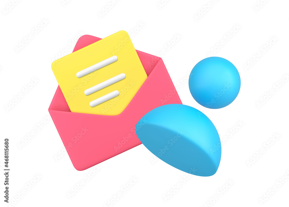 Aufkleber simple 3d icon open envelope with newsletter and human member user skittle pin vector isometric
