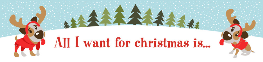 Fototapeta premium Christmas banner with cute dogs.