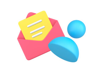 Simple 3d icon open envelope with newsletter and human member user skittle pin vector isometric