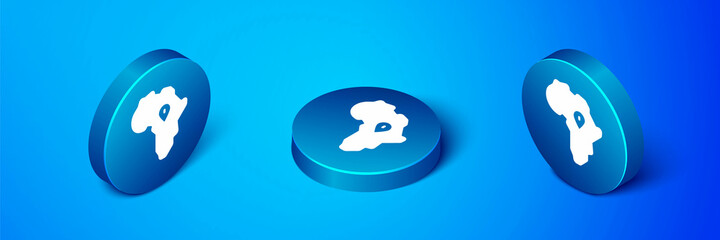 Isometric Map of Africa icon isolated on blue background. Blue circle button. Vector