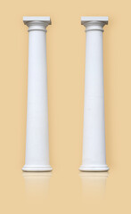 Two marble column on a yellow background. Design element with clipping path