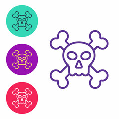 Set line Skull on crossbones icon isolated on white background. Happy Halloween party. Set icons colorful. Vector