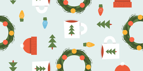 Seamless pattern. Christmas and New Year. Vector illustration. - 468116645
