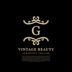 letter G simple crest luxury vintage vector logo design for beauty care, lifestyle media and fashion brand