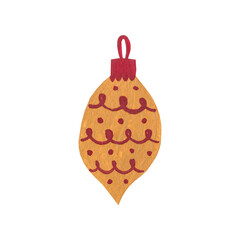 Christmas tree decoration. Winter holiday hand drawn element. Retro style watercolor gouache painting.