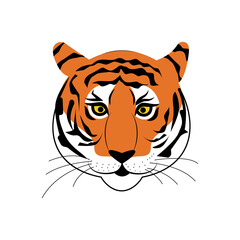 The face of a tiger. Flat style. Vector Illustration. Symbol of 2022.