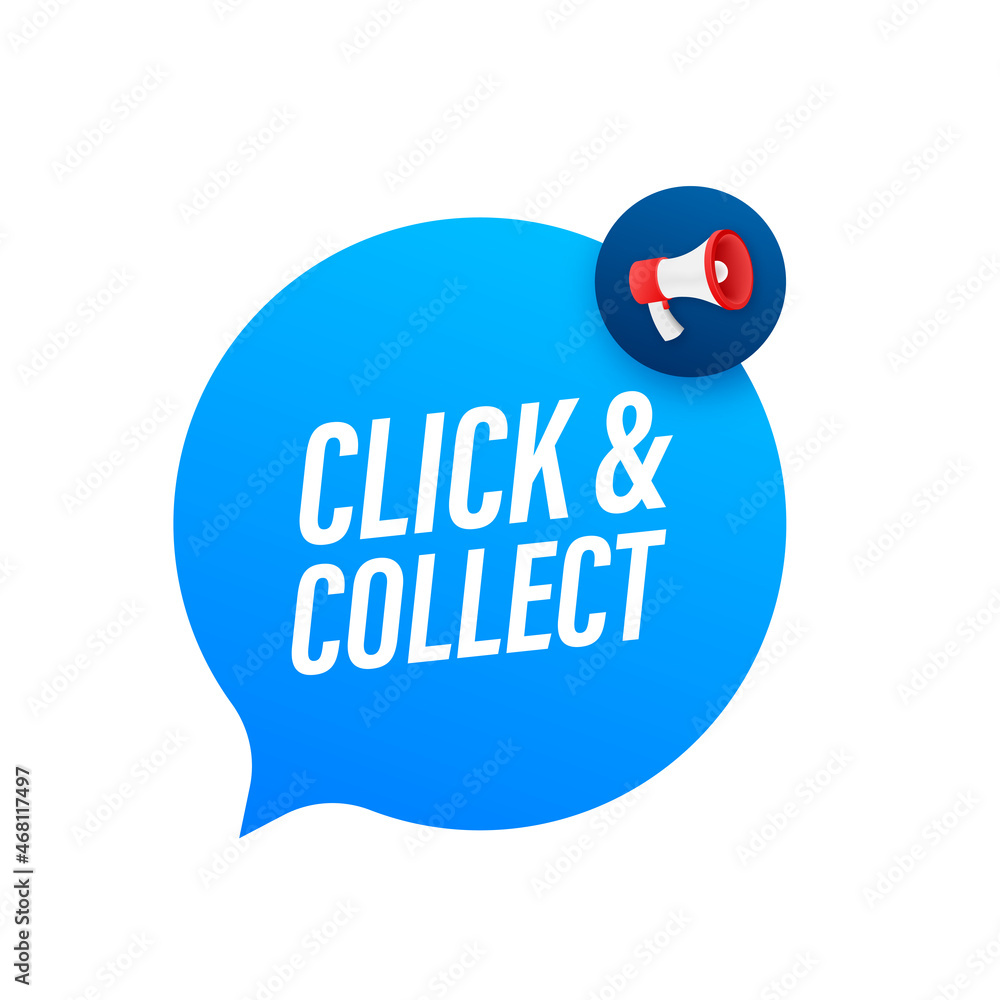 Poster megaphone click and collect banner. flat style. website vector icon. vector stock illustration