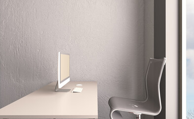 Open space office interior with like conference room. Mockup. 3D rendering.