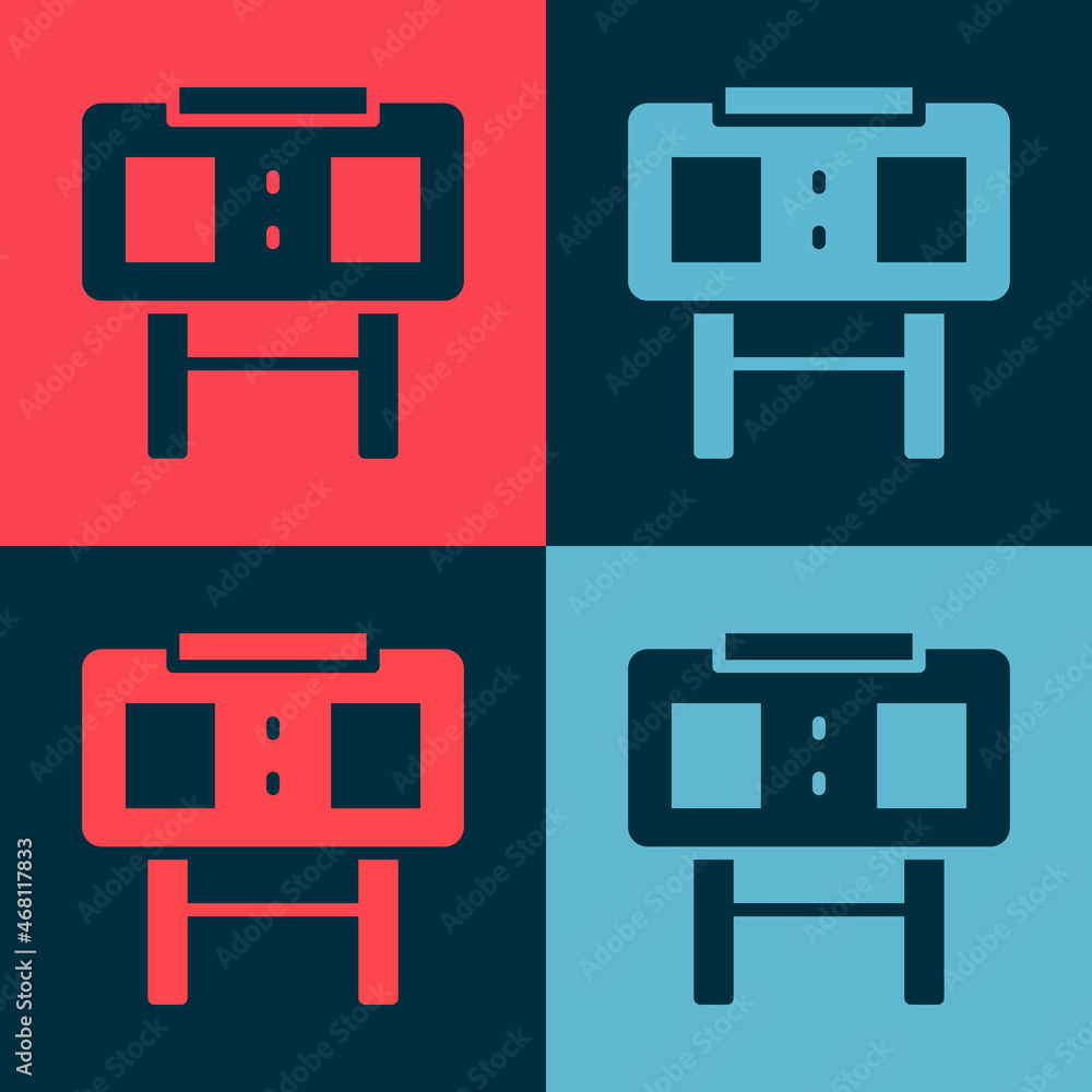 Poster pop art sport mechanical scoreboard and result display icon isolated on color background. vector