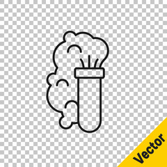 Black line Chemical experiment, explosion in the flask icon isolated on transparent background. Chemical explosion in a test tube. Vector