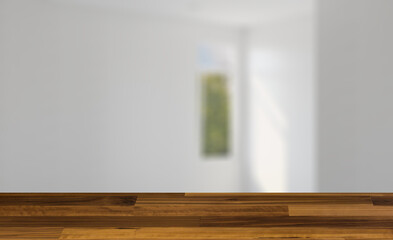 Fototapeta premium Background with empty table. Flooring. Scandinavian bathroom, classic vintage interior design. 3D rend