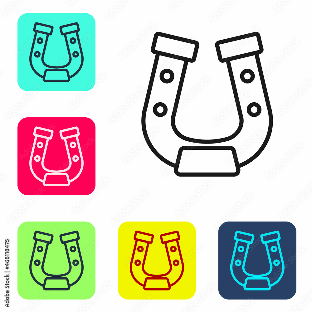 Poster black line horseshoe icon isolated on white background. set icons in color square buttons. vector