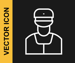 White line Train conductor icon isolated on black background. Vector